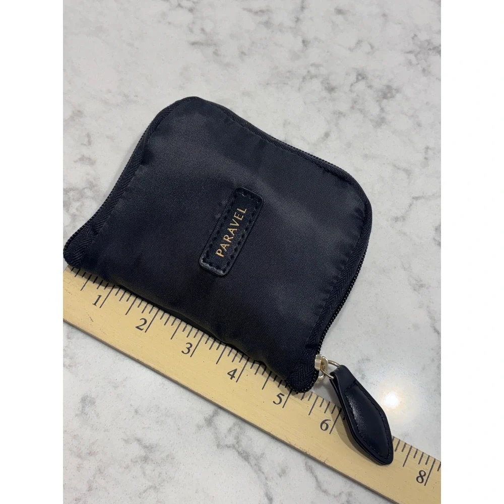 Paravel Fold-Up Pouch Black Nylon Packable Cosmetic Pack Travel Pouch Stripe